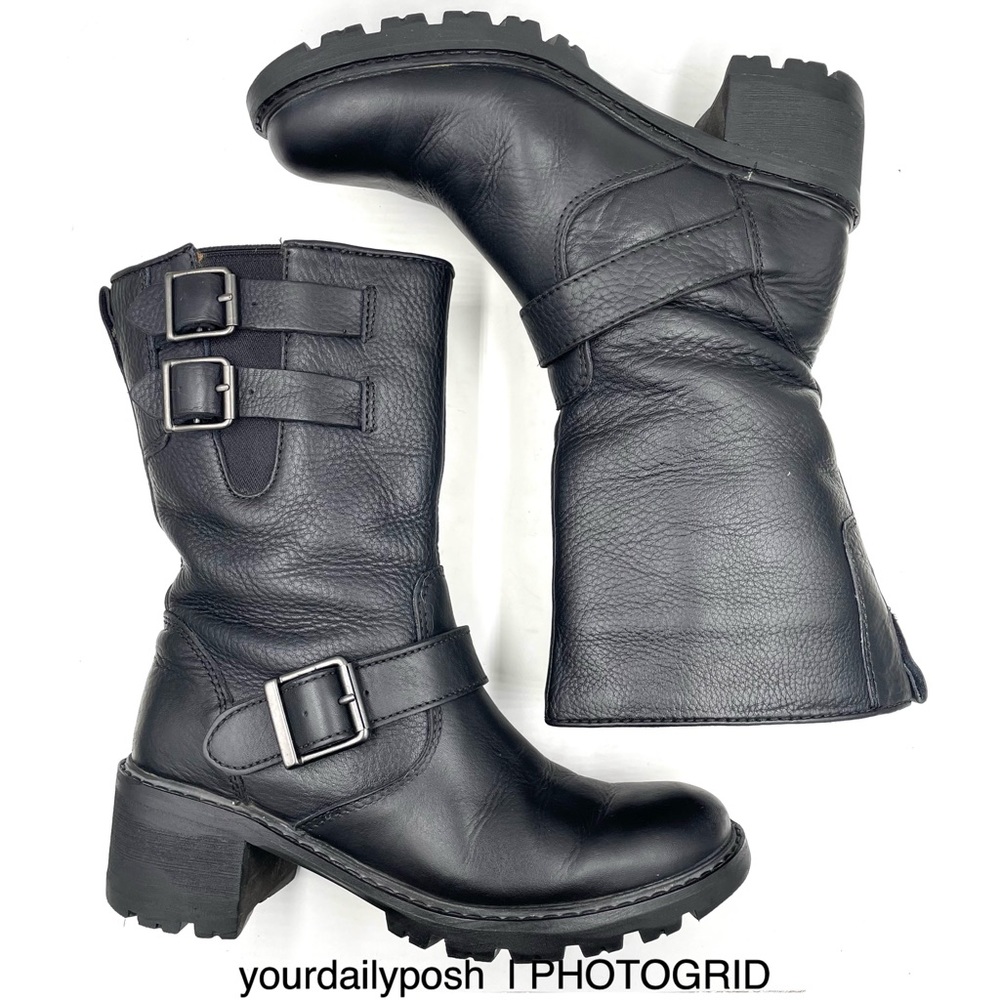 Rockport waterproof black leather HydroShield calf biker boots US 6M
